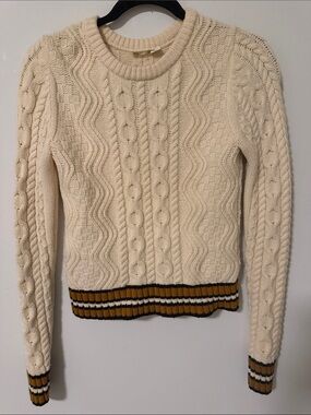 A.L.C. Cream Cable Knit Wool Sweater with Black and Gold Trim